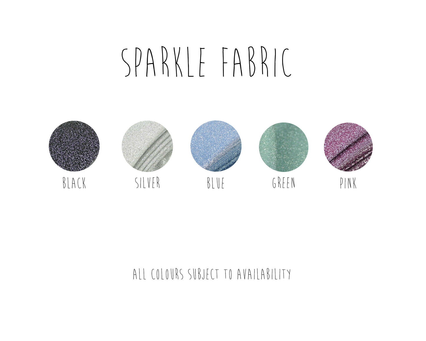 the selection of colours to choose from for your handmade clothing in sparkle glitter jersey fabric